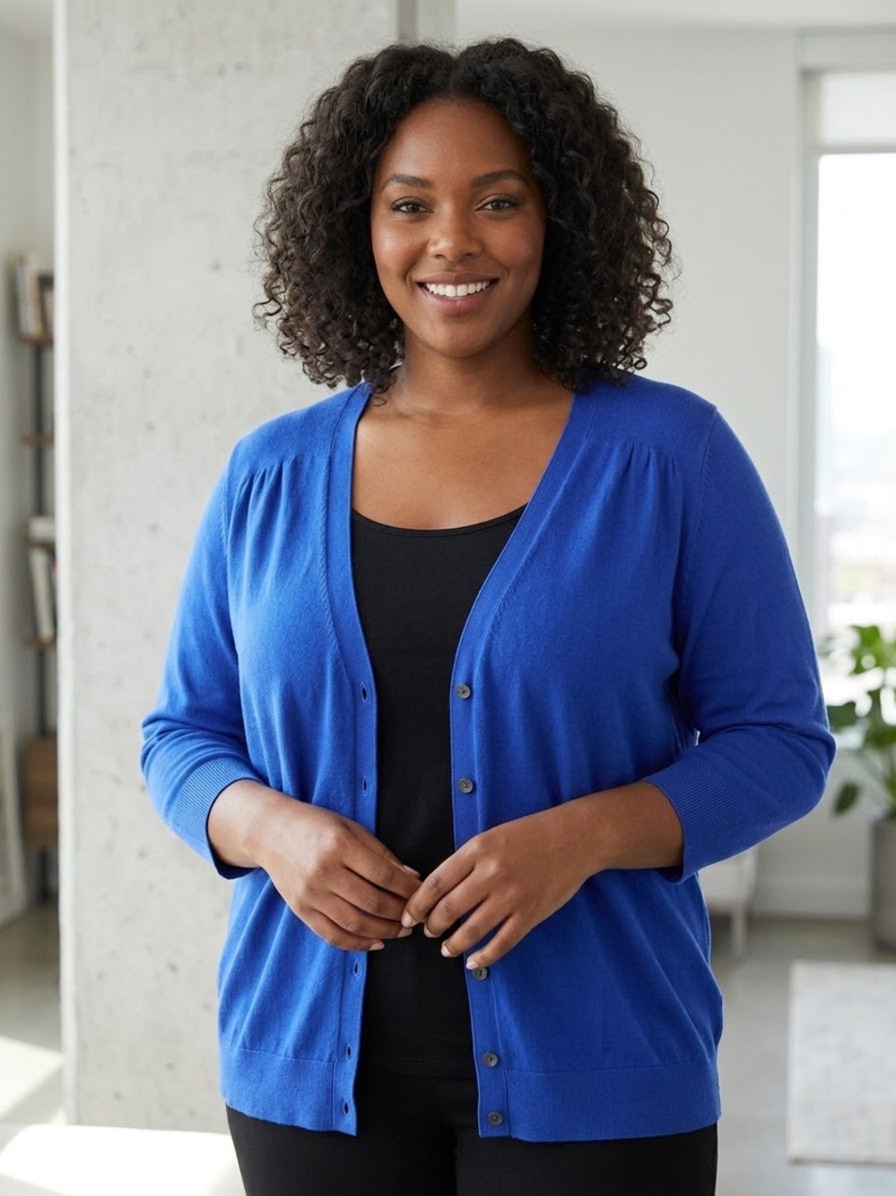 Lands' End Size 3X (24W-26W) Blue 100% Supima Cotton Cardigan